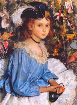 女性 Painting - クリスマスツリーの青いドレスを着たカティア 美しい女性 女性